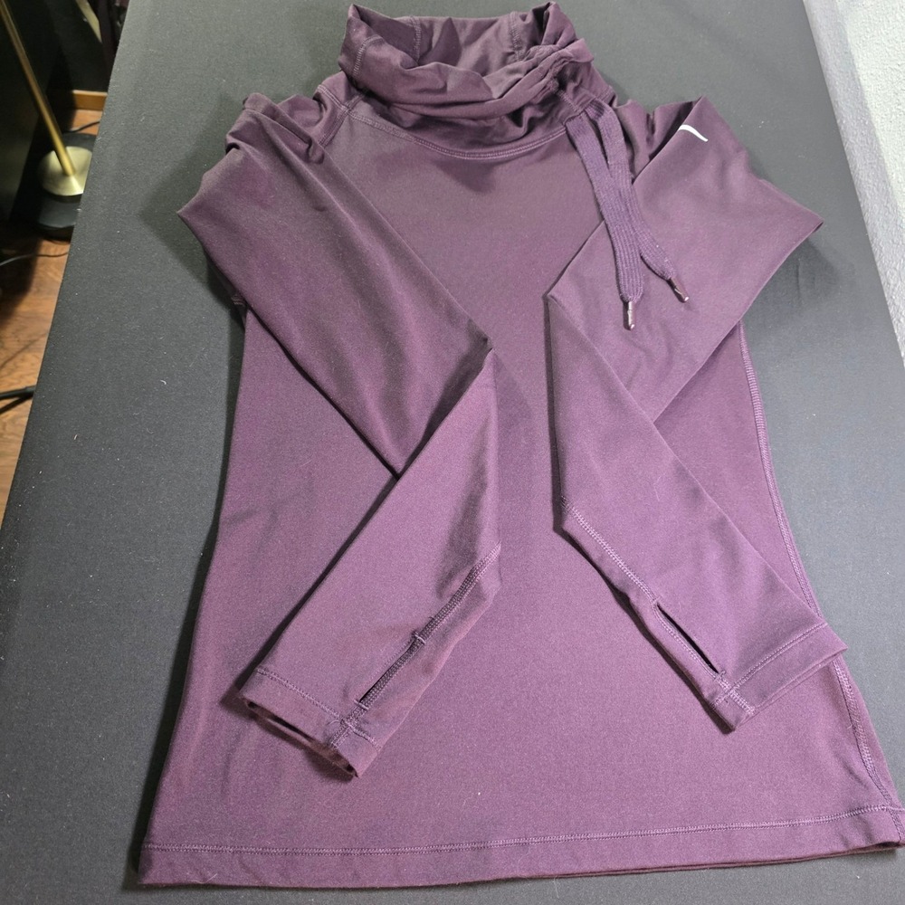 Nike Dri-FIT Women Plum Purple Cowl Neck Long Sleeve Training Top Thumbholes S/M